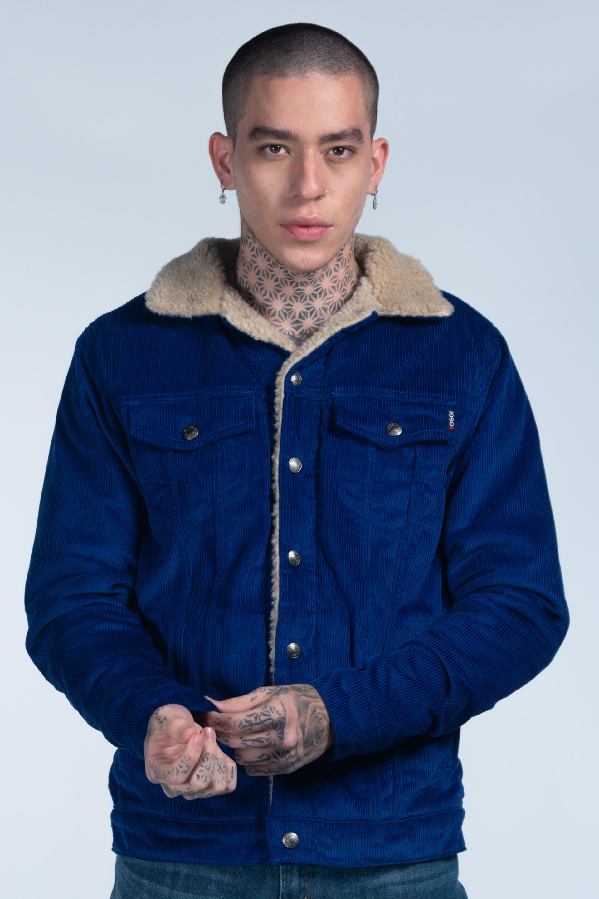 Chamarra Oggi Hombre Pana Borrega Azul Oscuro Slim