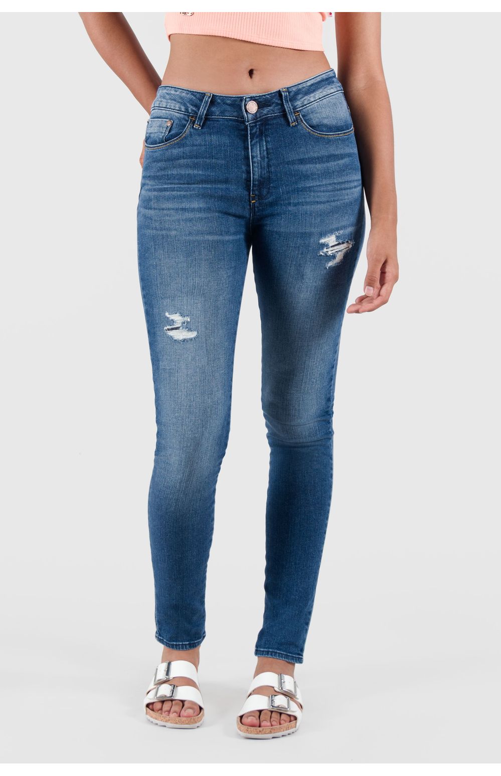 Jeans Oggi Mujer Mezclilla Azul Medio Lucy 212124 Súper Skinny