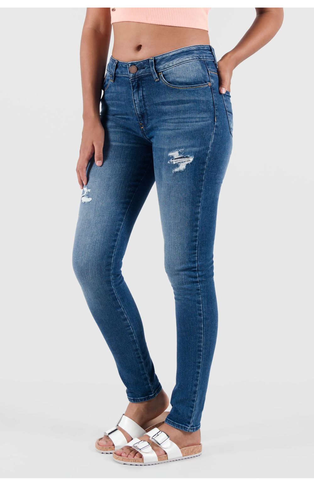 Jeans Oggi Mujer Mezclilla Azul Medio Lucy 212124 Súper Skinny