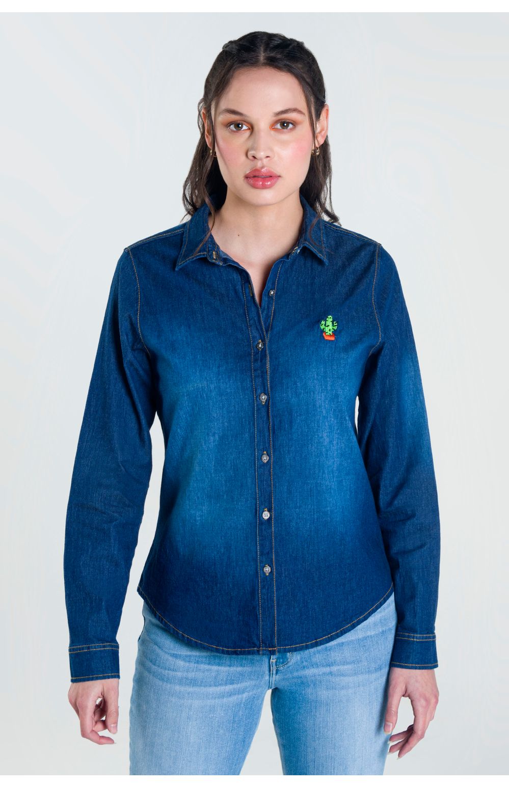 Blusa Moda Oggi Mujer Mezclilla 2212301 Azul Oscuro Slim