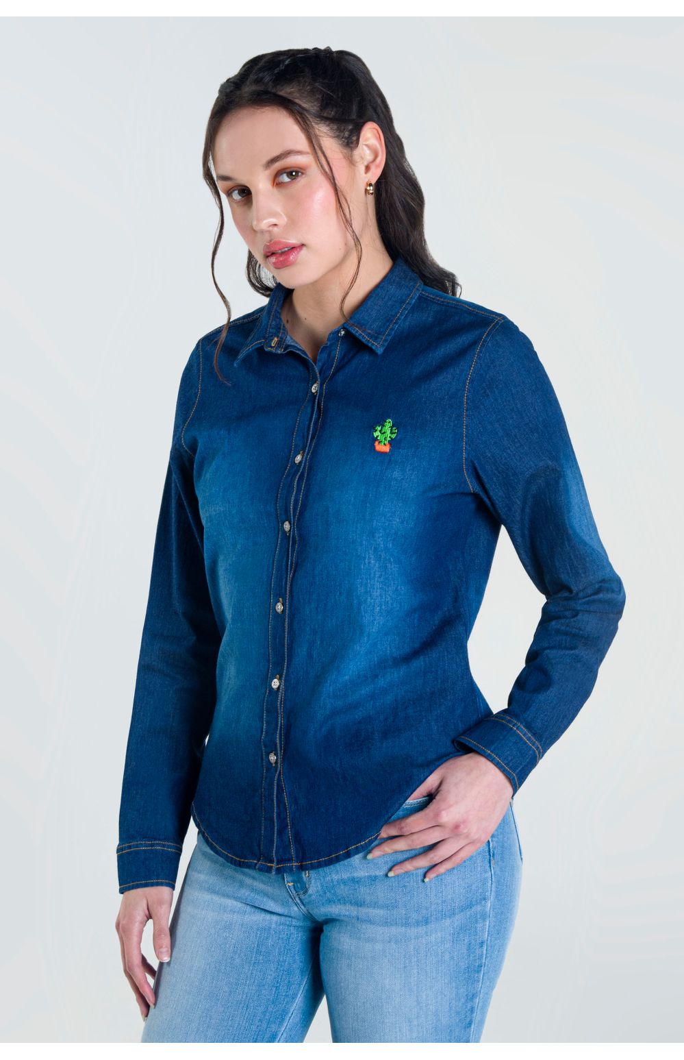 Blusa Moda Oggi Mujer Mezclilla 2212301 Azul Oscuro Slim