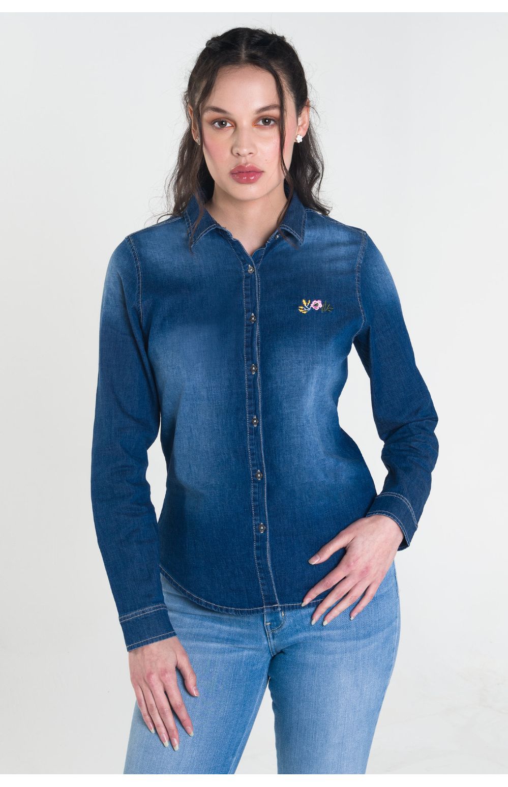 Blusa Moda Oggi Mujer Mezclilla 2212300 Azul Oscuro Slim