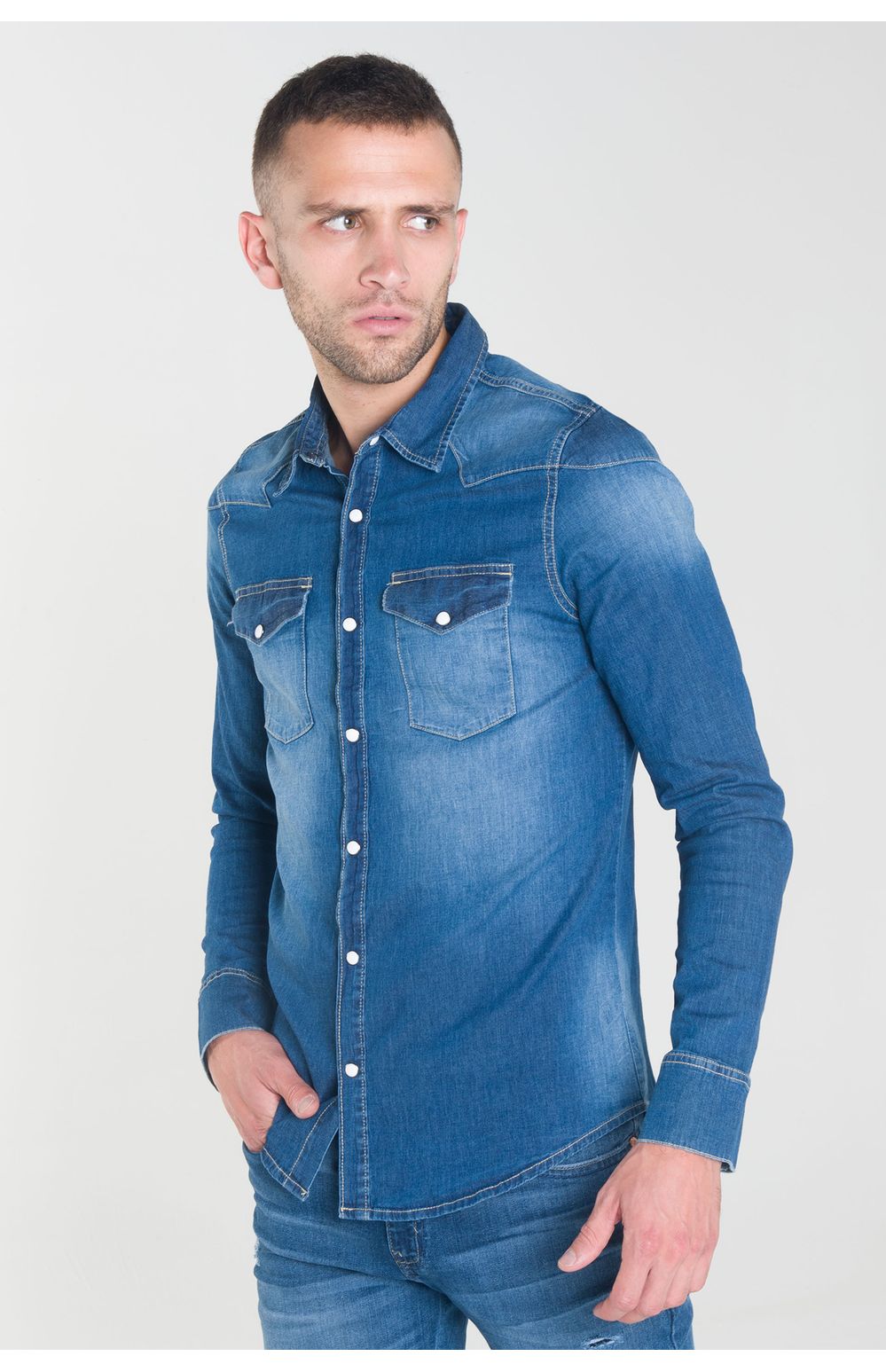 Camisa Vaquera Oggi Hombre Mezclilla Azul Medio 2211301 Slim