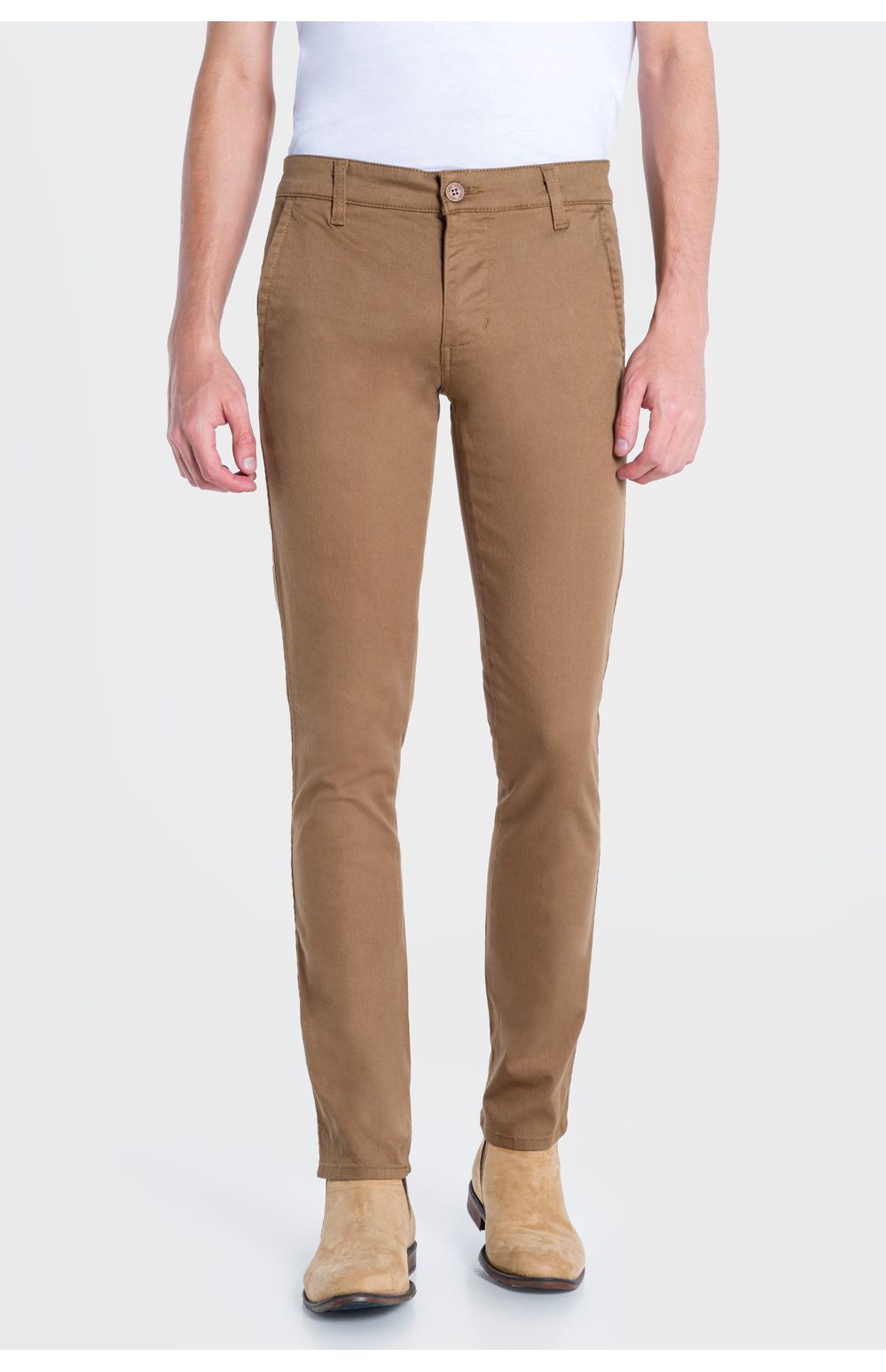 Pantalón Chinos Oggi Hombre Gabardina Café Claro 83747 Skinny