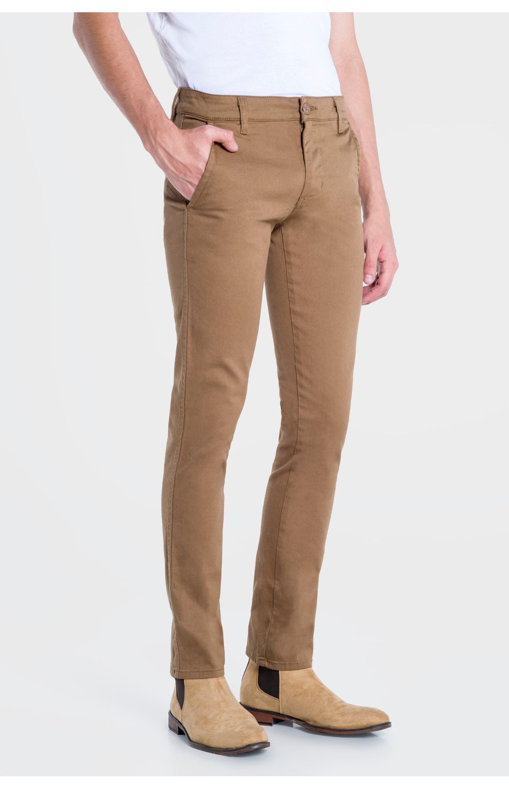 Pantalón Chinos Oggi Hombre Gabardina Café Claro 83747 Skinny