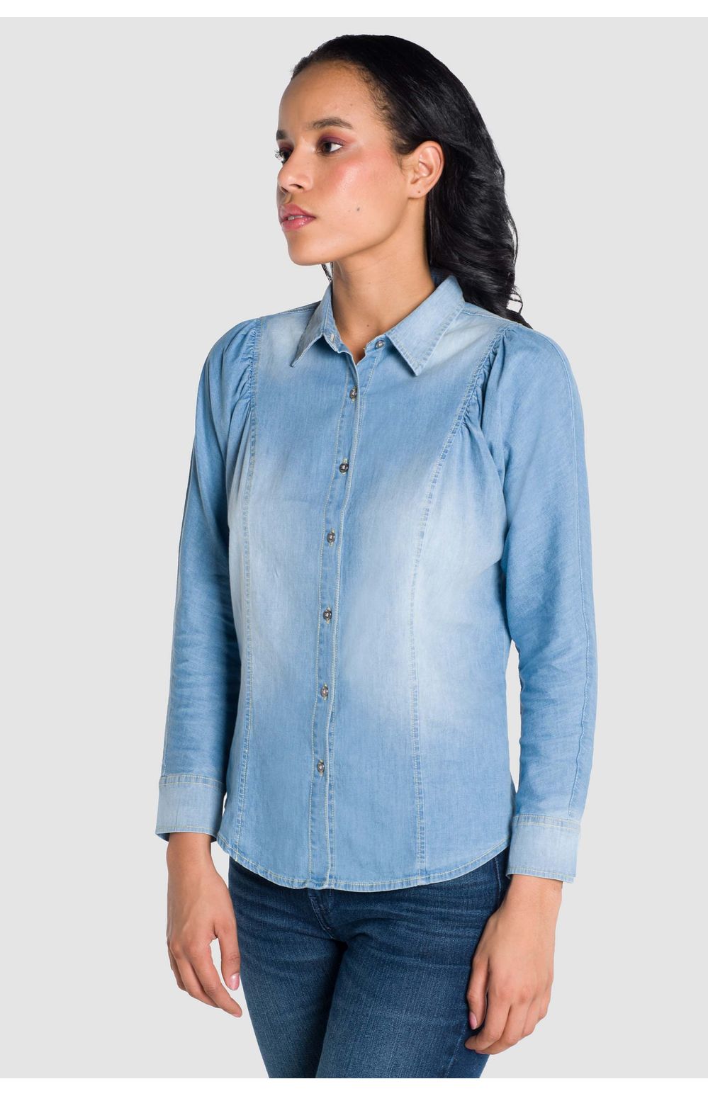Blusa Moda Oggi Mujer Mezclilla 2212302 Azul Claro Slim