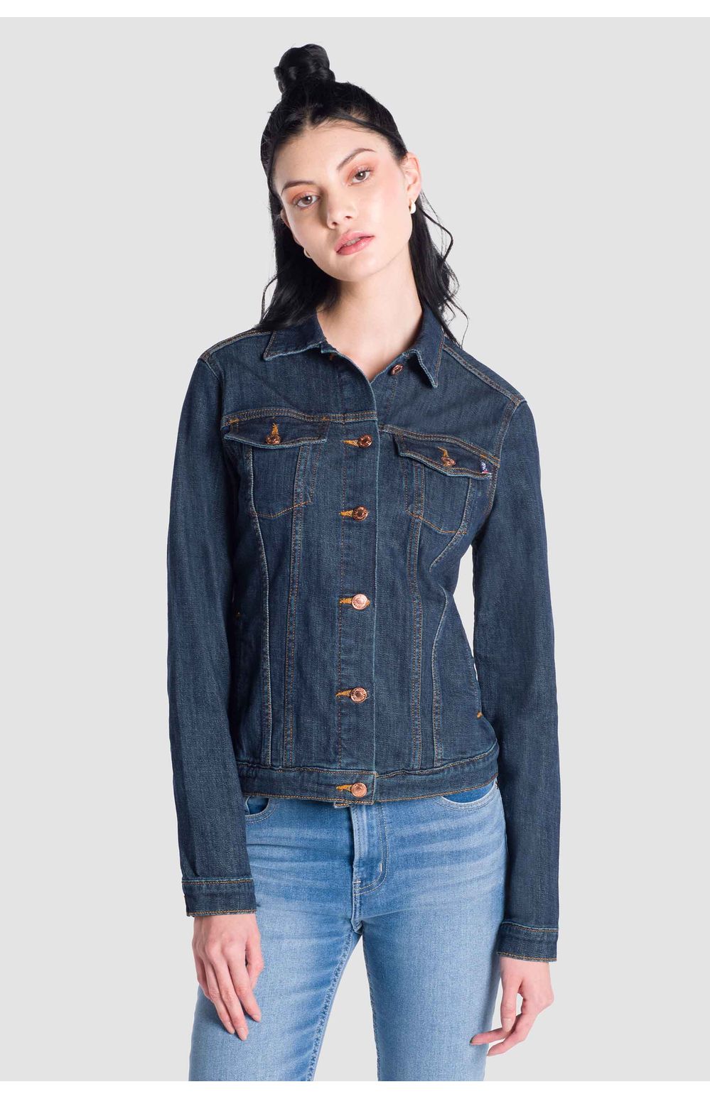 Chamarra Vaquera Oggi Mujer Mezclilla Azul Oscuro 72424 Slim