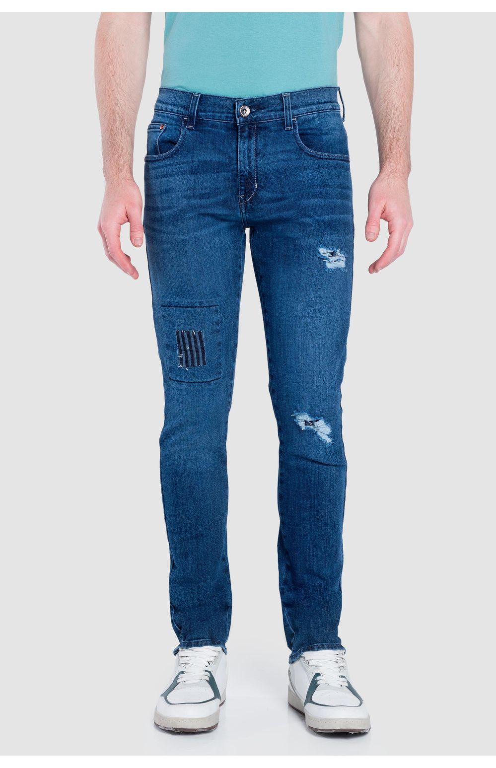 Jeans Oggi Hombre Mezclilla Azul Medio Moto 2241128 Skinny