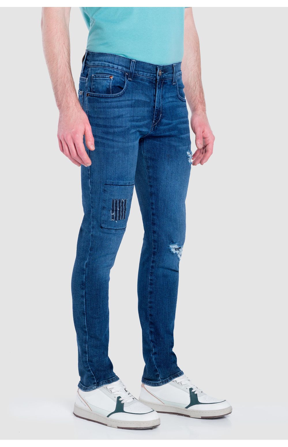 Jeans Oggi Hombre Mezclilla Azul Medio Moto 2241128 Skinny