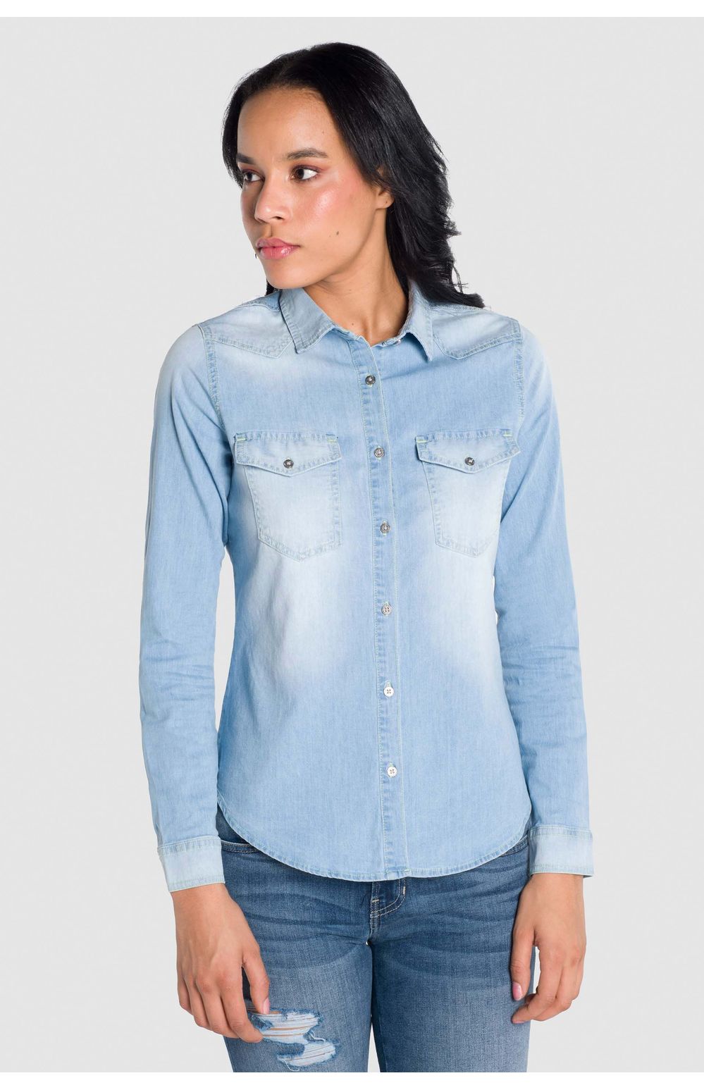 Blusa Moda Oggi Mujer Mezclilla 2212303 Azul Claro Slim