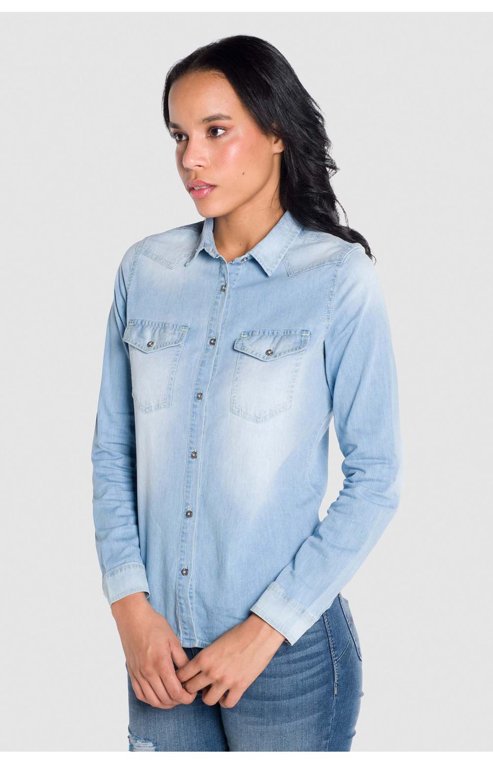 Blusa Moda Oggi Mujer Mezclilla 2212303 Azul Claro Slim