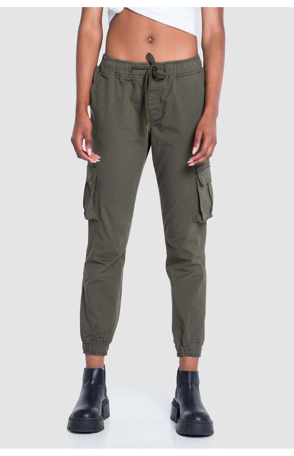 Joggers Cargo Oggi Mujer Gabardina Verde Oscuro 86092 Slim