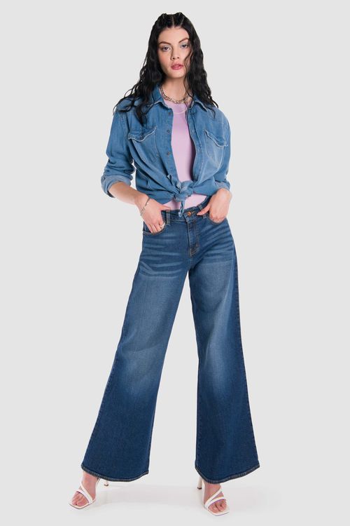 Jeans Palazzo Oggi Mujer Mezclilla Azul Claro 2312137 Wide Leg