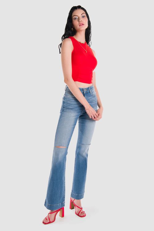 Jeans Oggi Mujer Mezclilla Azul Claro Ruby 2312132 Acampanado