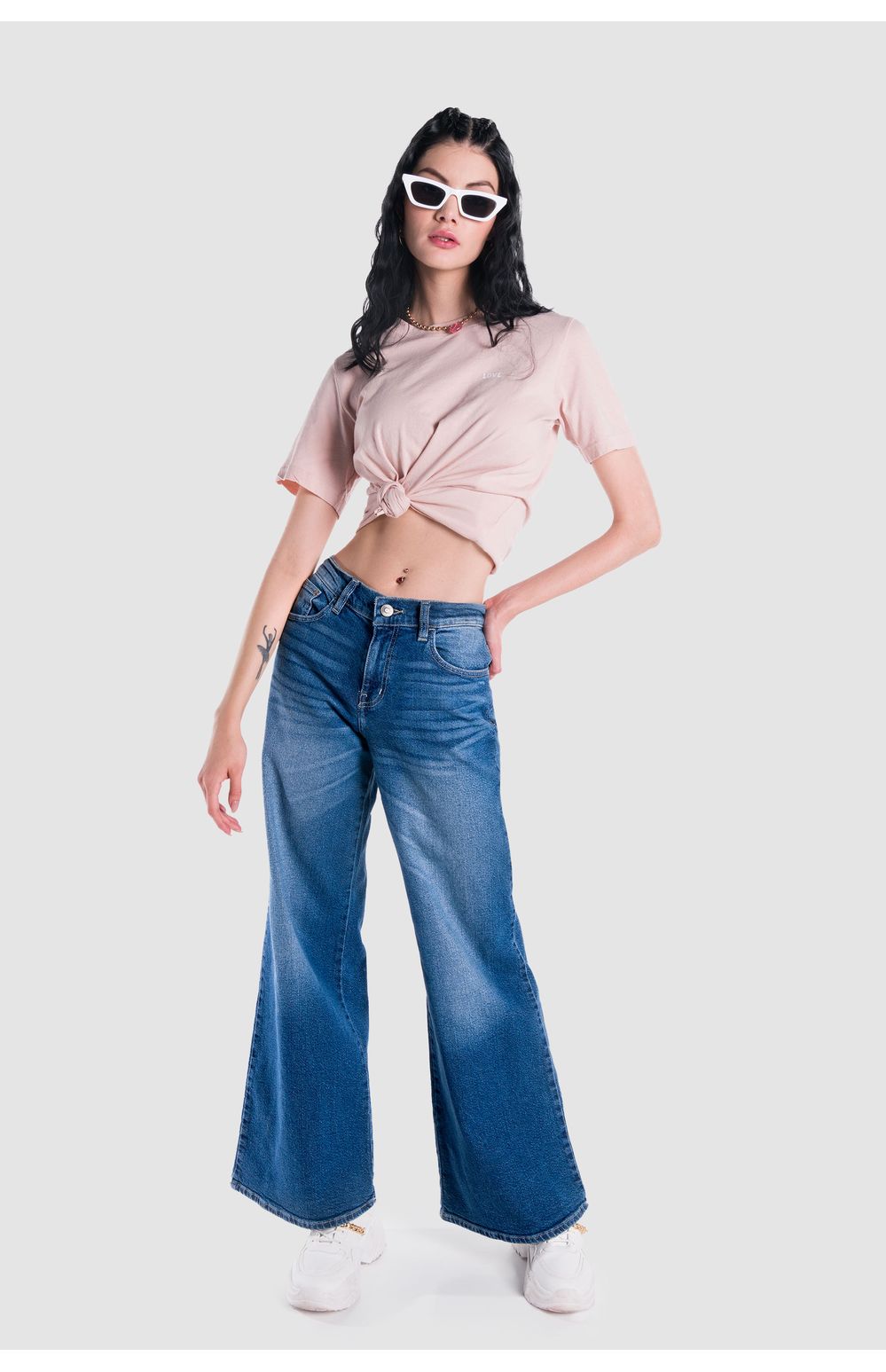 Jeans Palazzo Oggi Mujer Mezclilla Azul Medio 2312138 Wide Leg