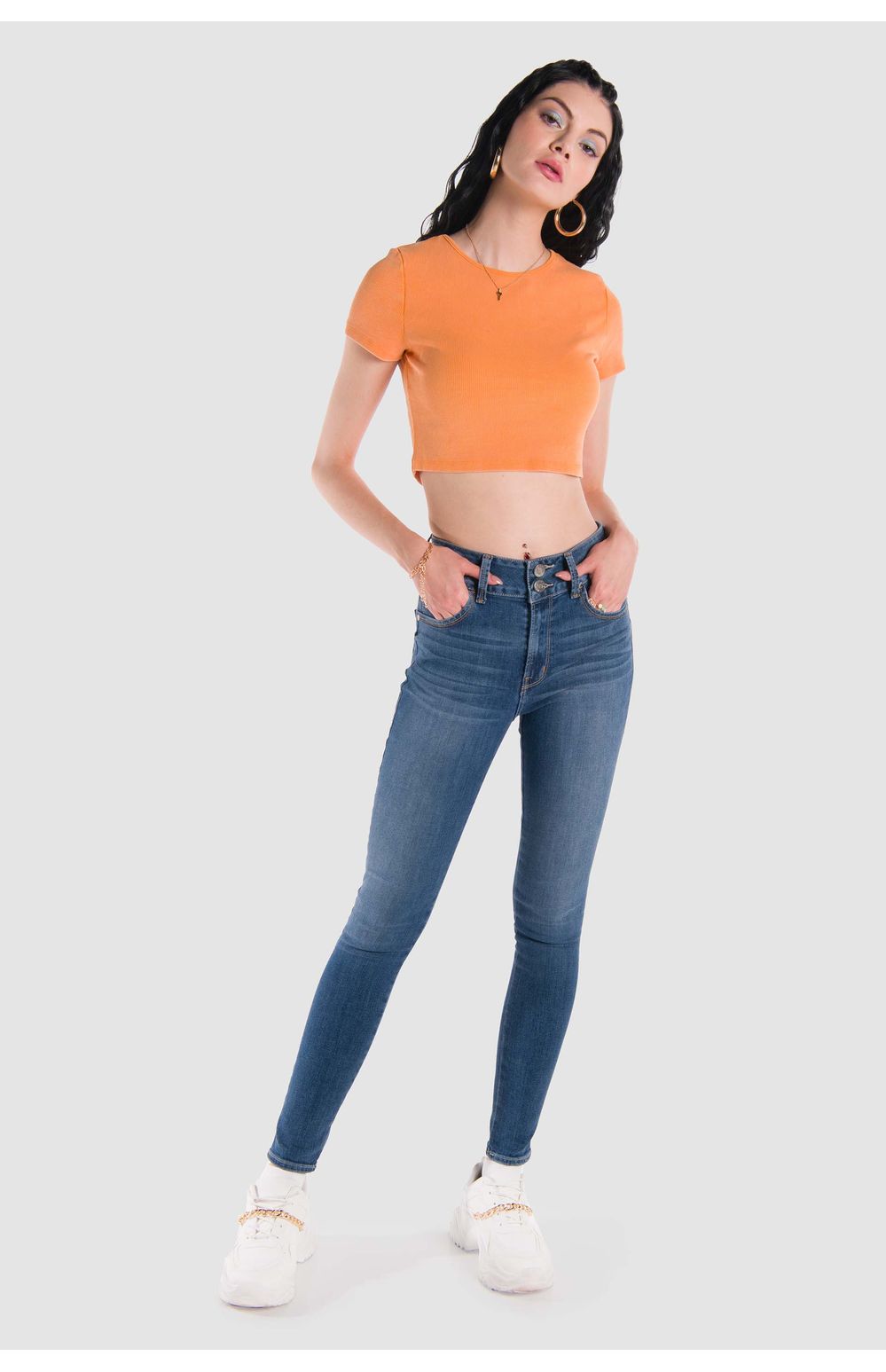Jeans Oggi Mujer Mezclilla Azul Medio Katia 2312104 Súper Skinny