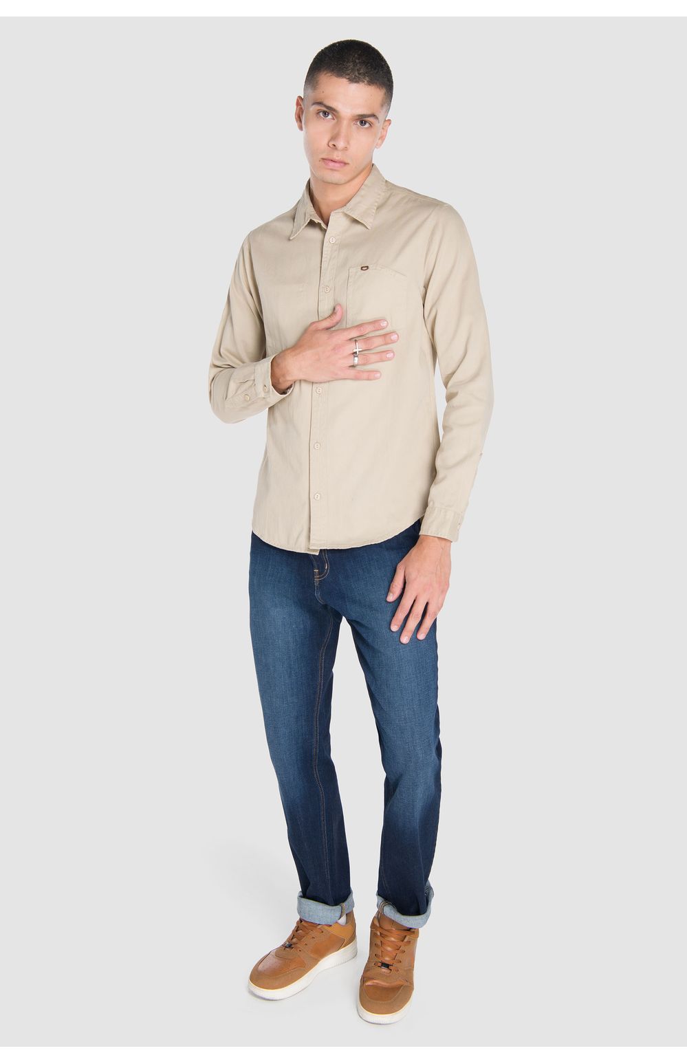 Camisa Moda Oggi Hombre Popelina Beige 2311320 Slim