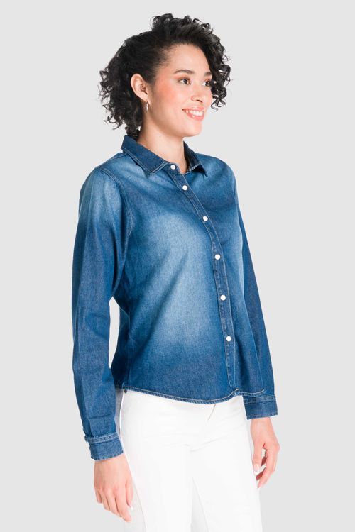 Blusa Moda Oggi Mujer Mezclilla 2312302 Azul Oscuro Slim
