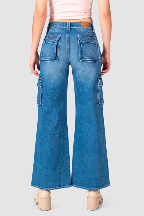 Jeans Palazzo Oggi Mujer Mezclilla Azul Claro 2342154 Wide Leg